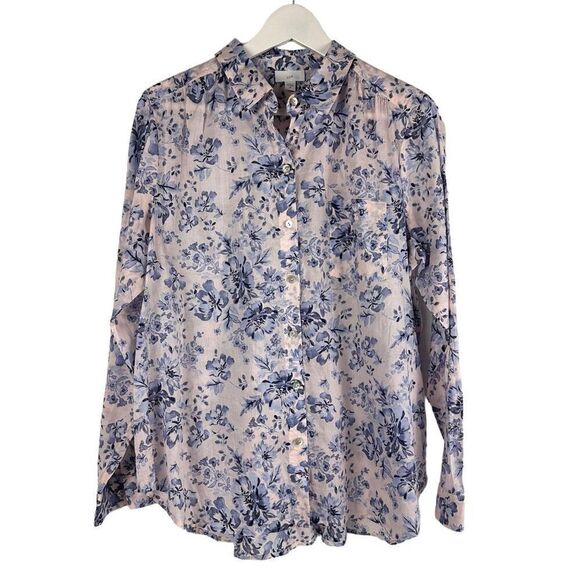 J. Jill Collared Button Front Floral Blouse size M - Picture 1 of 6